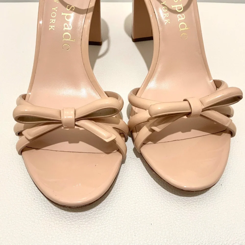 Kate Spade Flamenco Nude Patent Leather Sandal Block Heel Ankle Strap Shoes 10.5